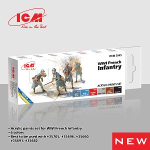 ICM WWI French Infantry Acrylic Paint Set 6 x 12ml Bottles # 3045