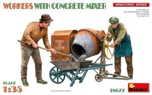 Miniart 1/35 Workers w/ Concrete Mixer # 38077