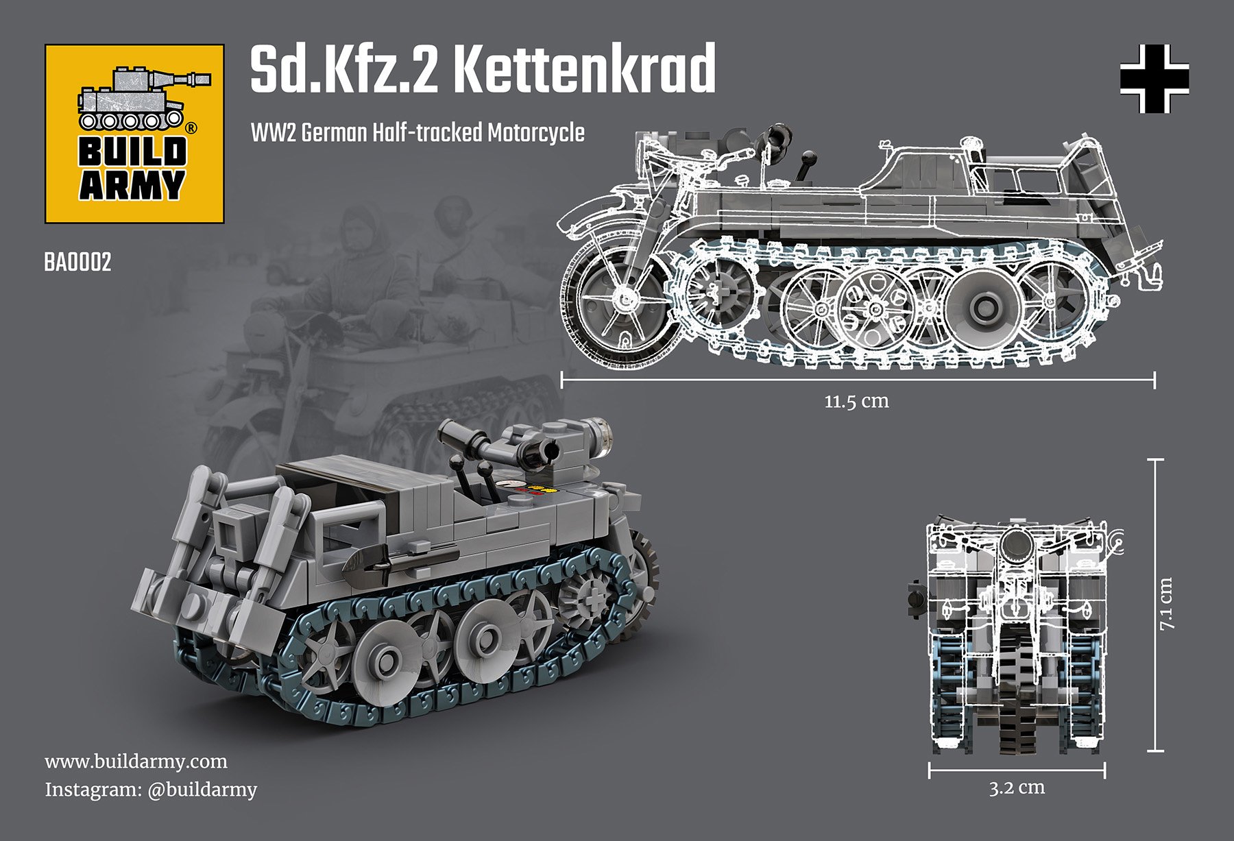 Build Army 1/33 Kettenkrad Tracked Motorcycle # 0002