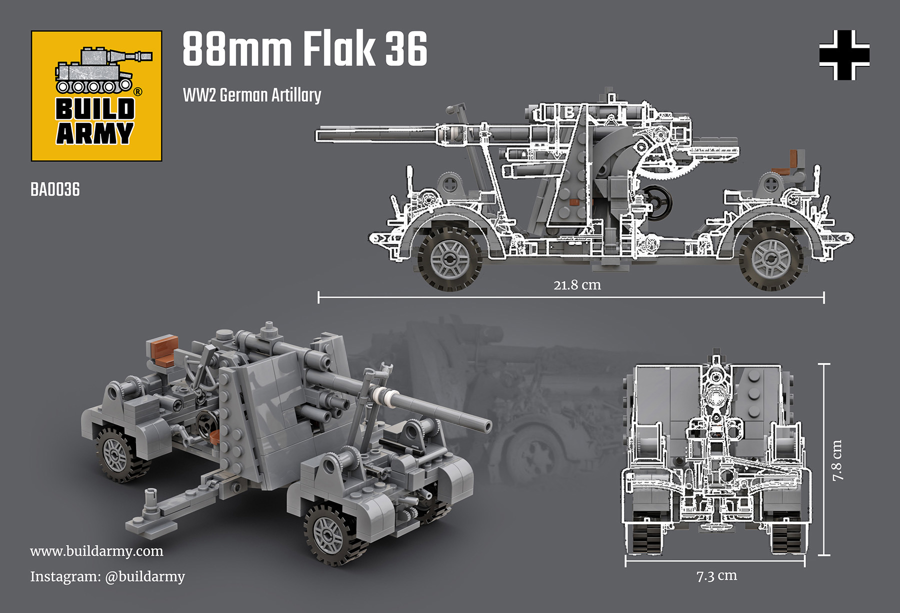 Build Army 1/33 88mm Flak 36 Artillery # 0036