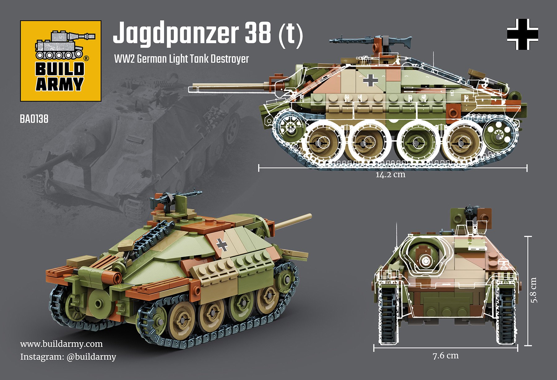 Build Army 1/33 Jagdpanzer 38t Hetzer Light Tank Destroyer # 0138