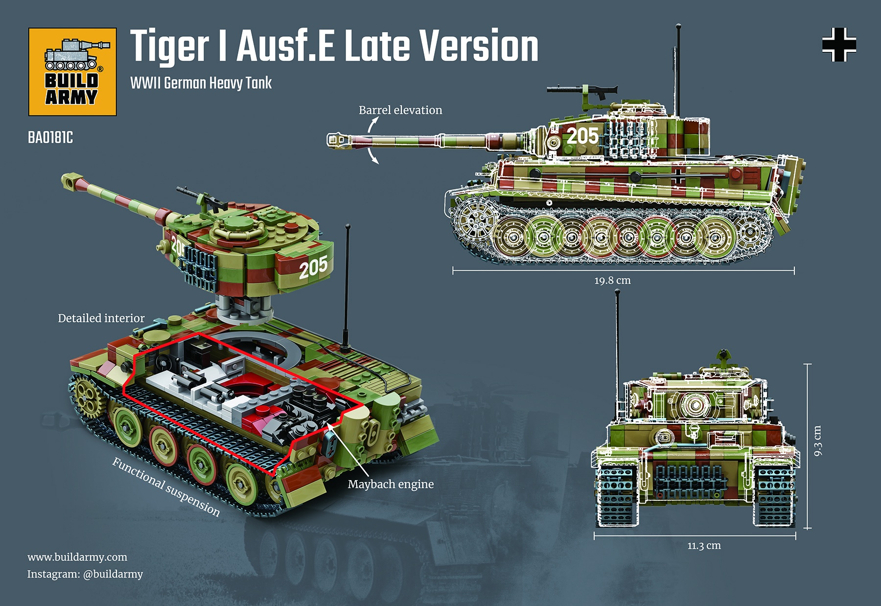 Build Army 1/33 Tiger I Ausf.E Late Version # 0181C