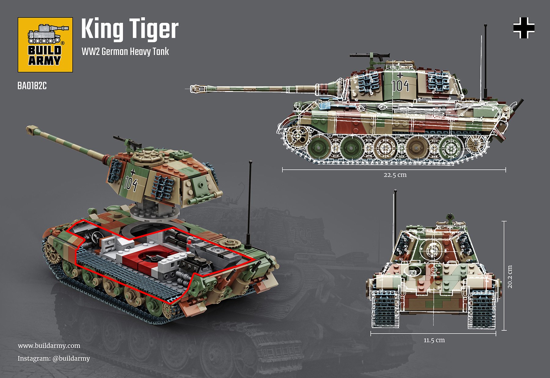 Build Army 1/33 King Tiger (Tiger ll) In Camo # 0182C