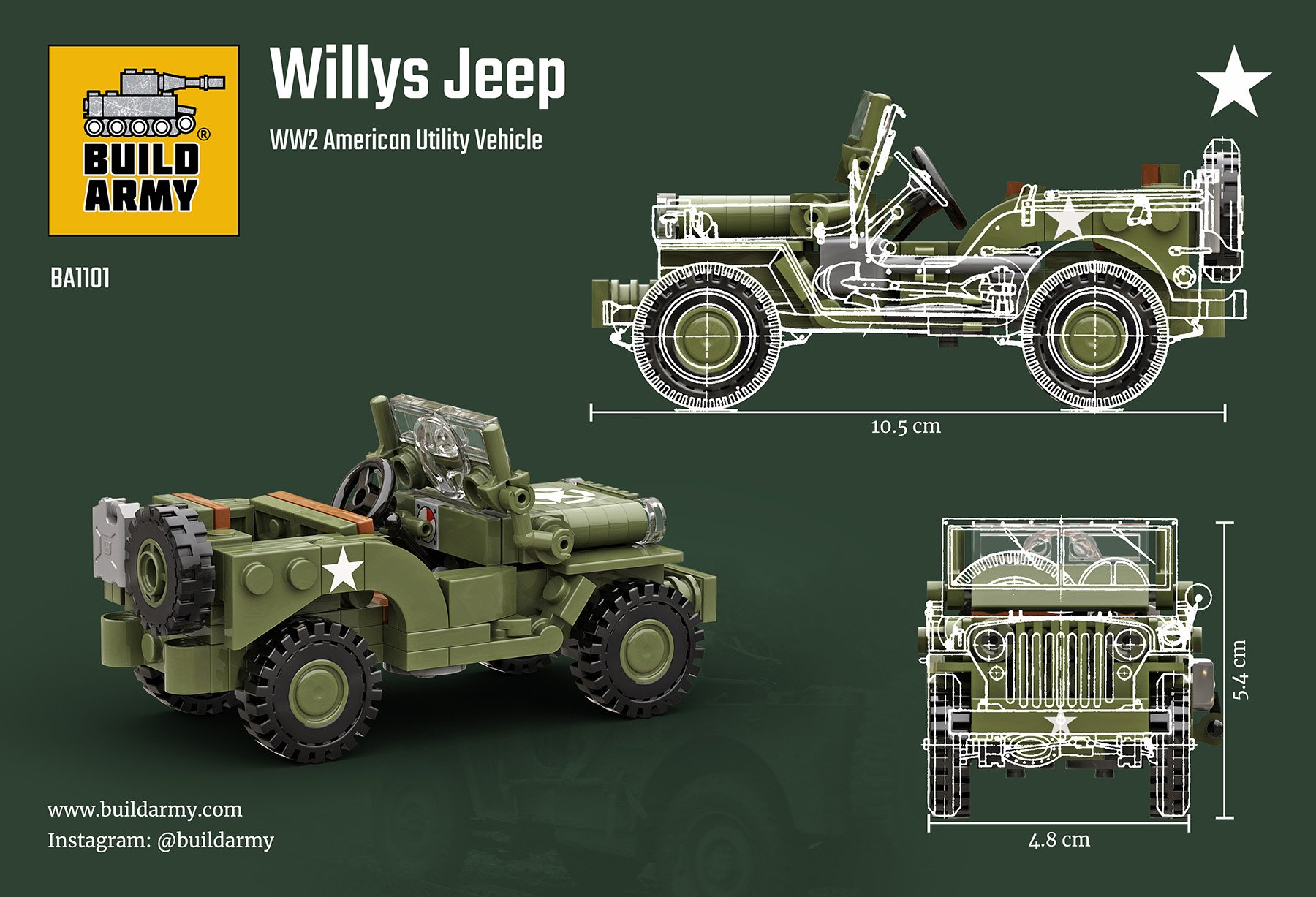 Build Army 1/33 Willys MB Jeep Utility Vehicle # 1101