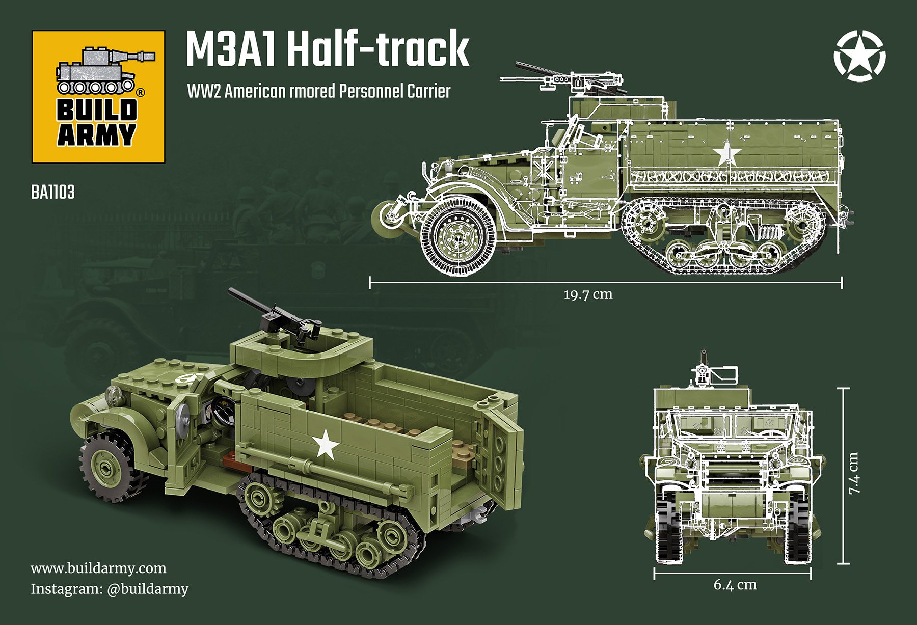 Build Army 1/33 M3A1 Half-Track APC # 1103