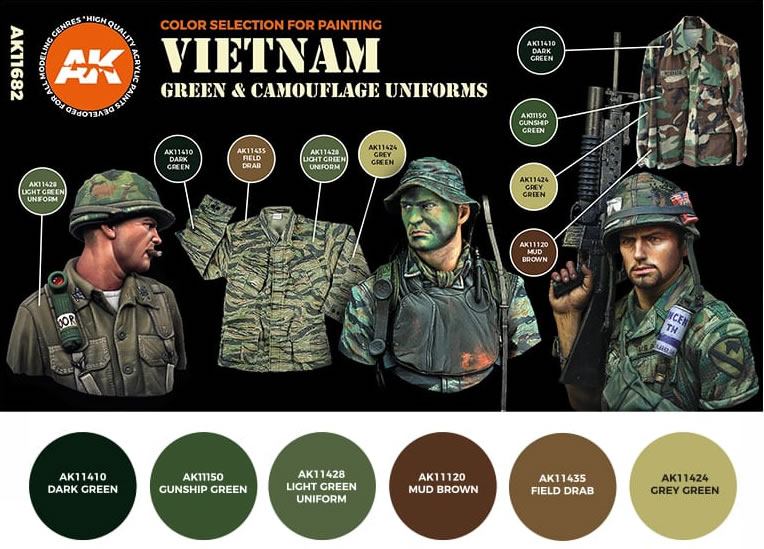 AK Interactive 3rd Gen Vietnam Green & Camouflage Uniforms # 11682