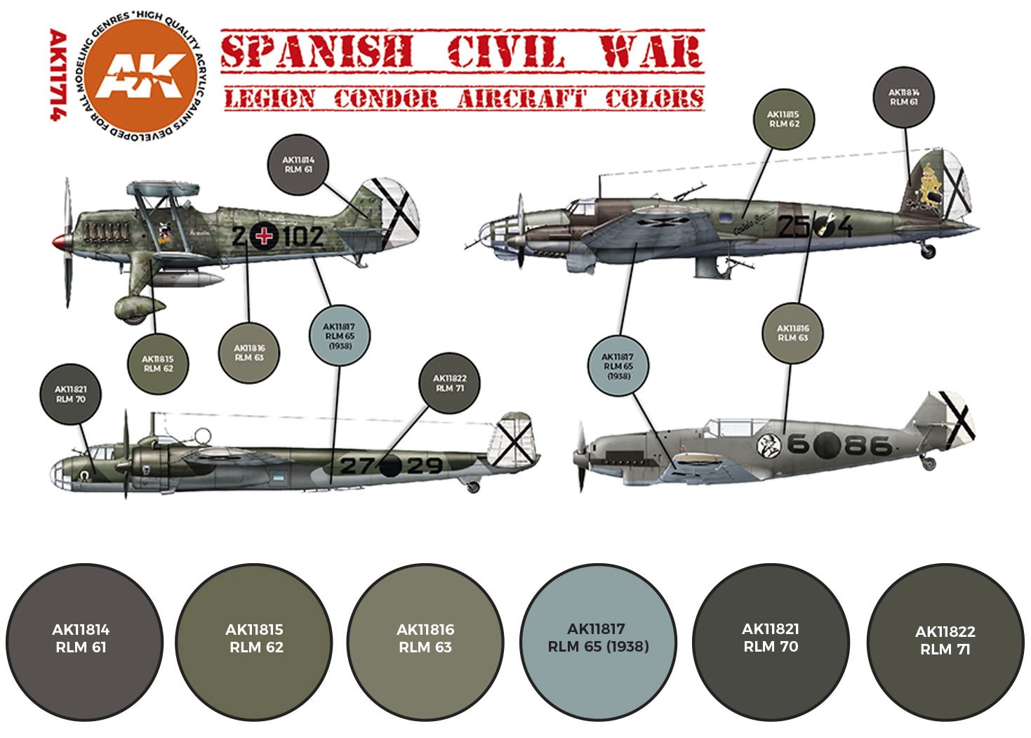 AK Interactive 3rd Gen Spanish Civil War Legion Condor Aircraft Colours # 11714