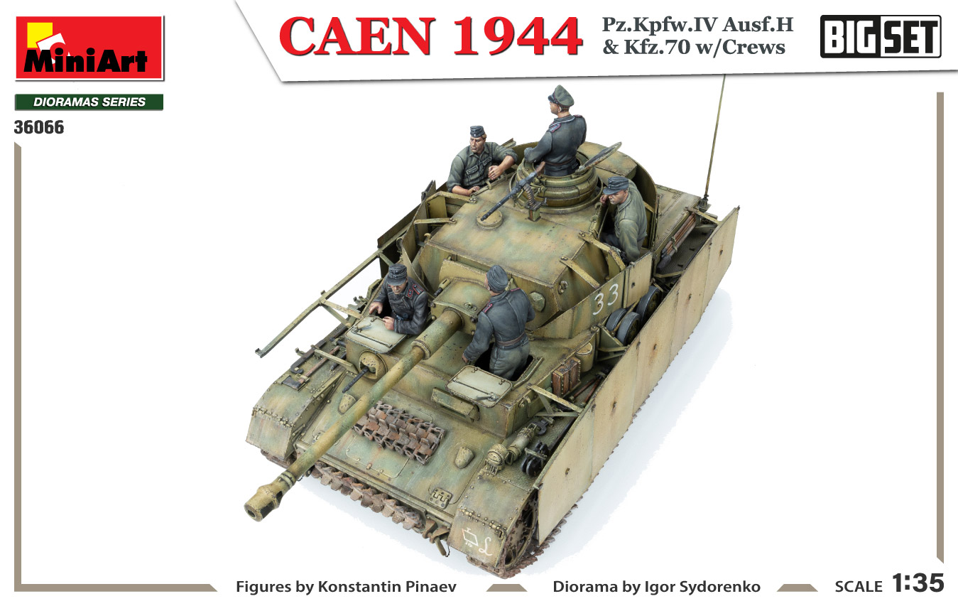 Miniart 1/35 Caen 1944 Pz.Kpfw.IV Ausf.H & Kfz.70 w/t Crews Big Set # 36066