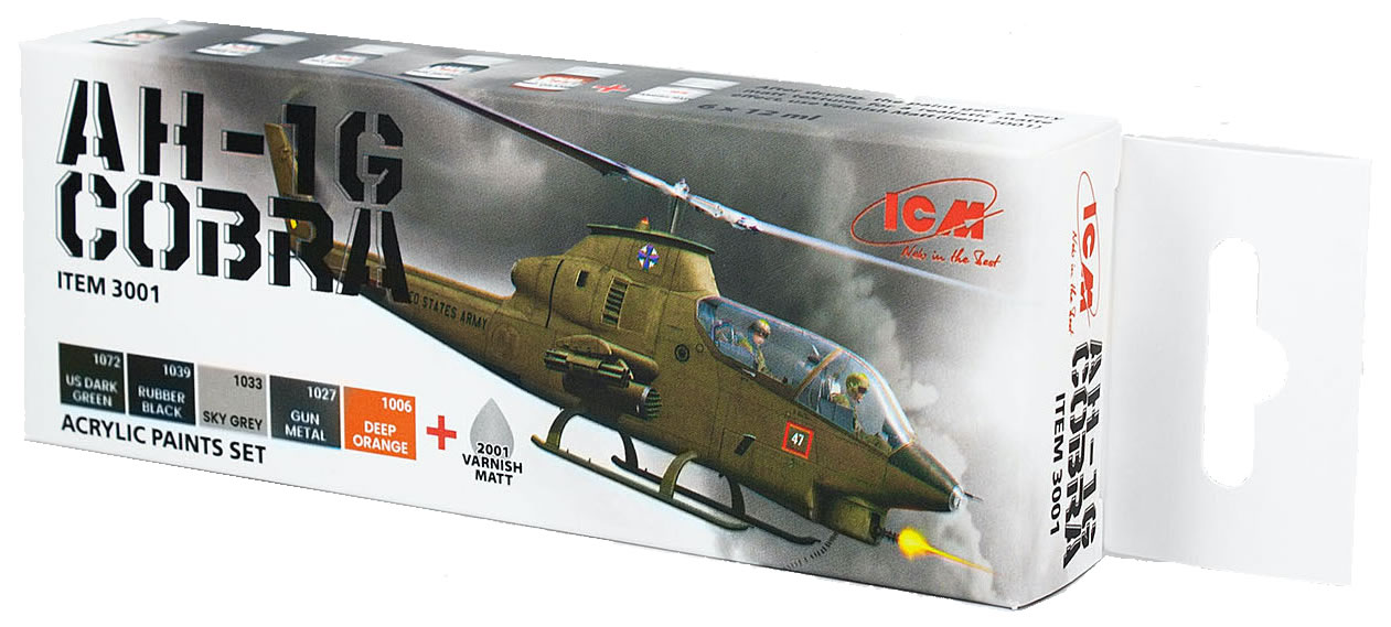 ICM Acrylic paint set for ICM32060 Bell AH-1G Cobra , US Attack Helicopter (designed for use with ICM kits) # 3001