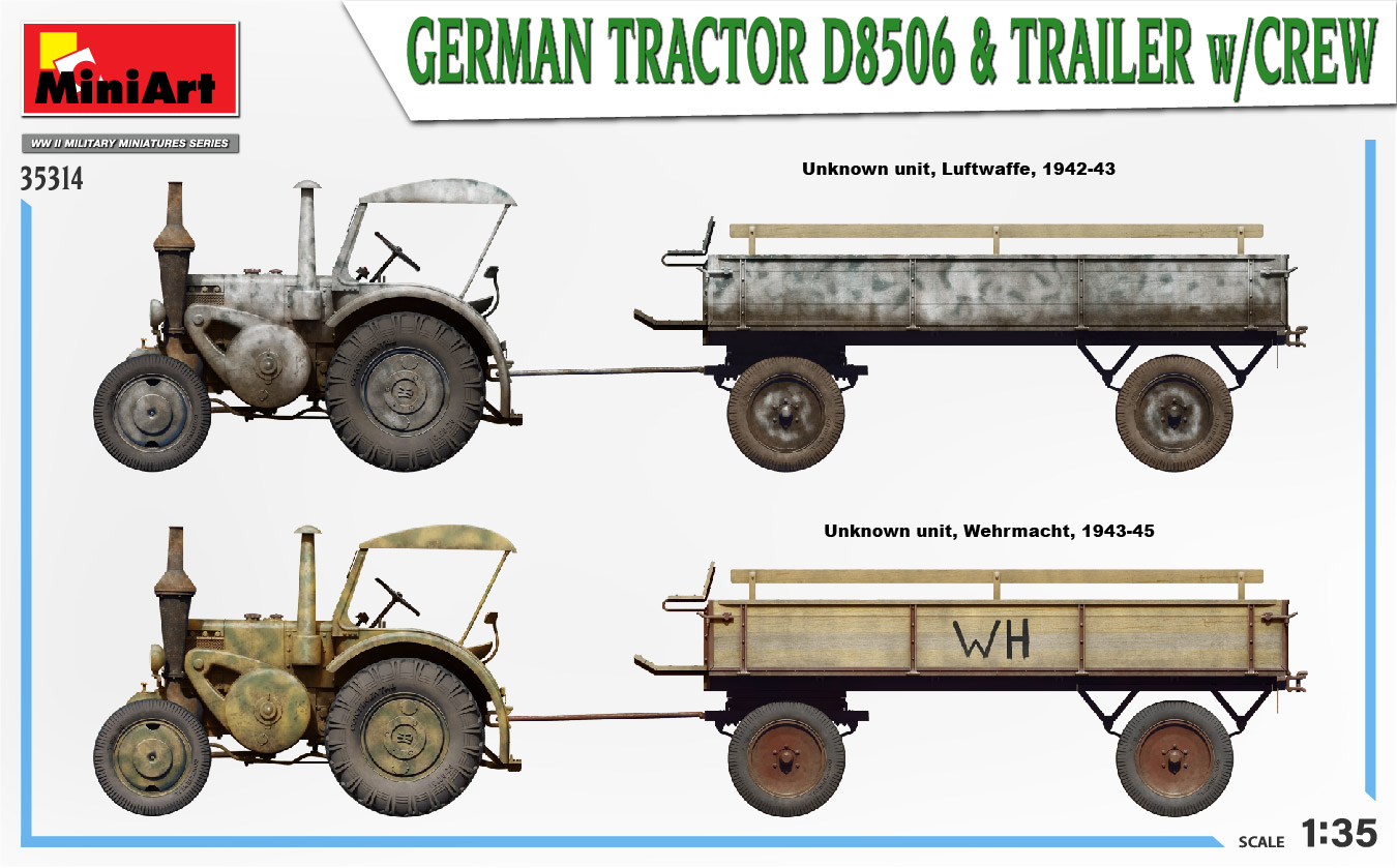 Miniart 1/35 German Tractor D8506 with Trailer & Crew # 35314