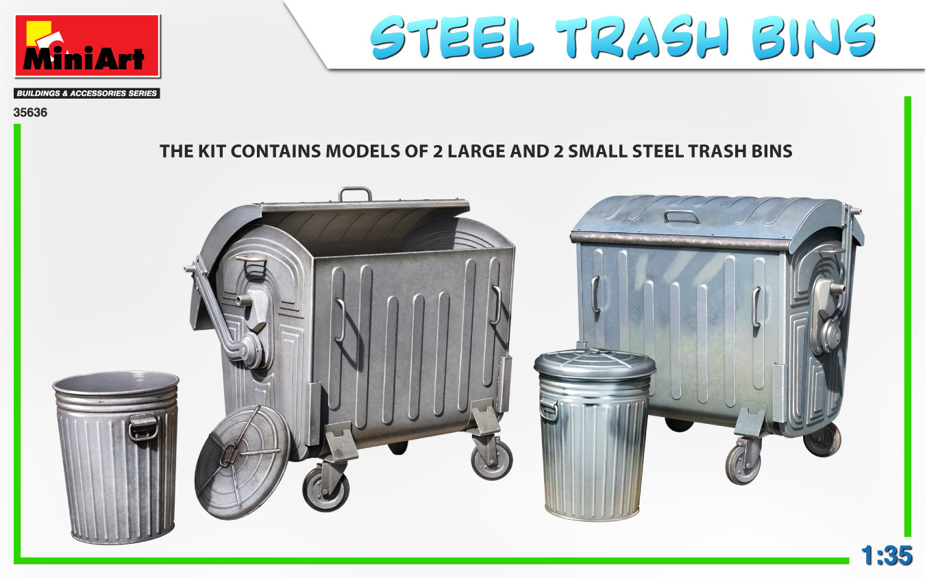 Miniart 1/35 Steel Trash Bins # 35636