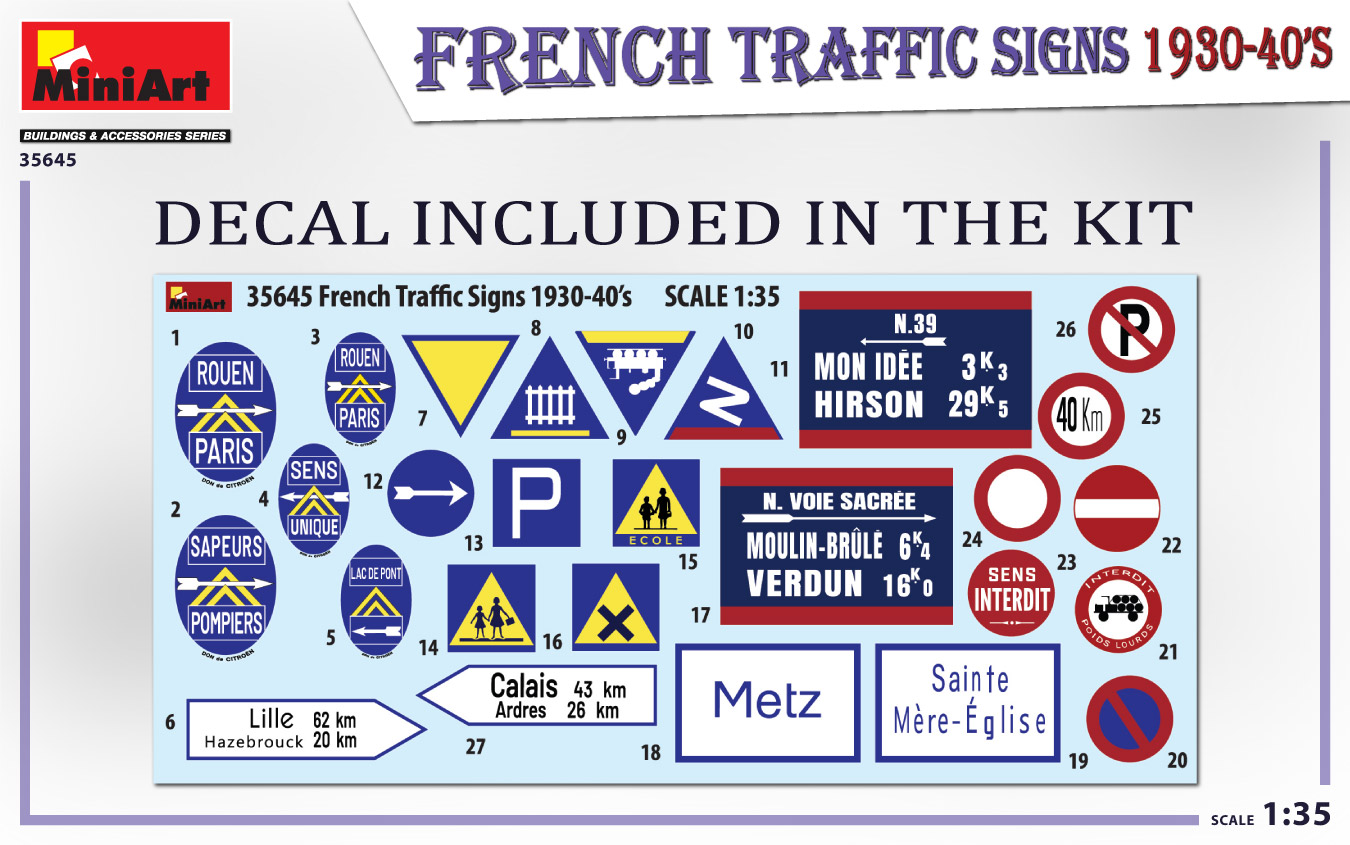 Miniart 1/35 Traffic Signs France 1930-40's # 35645