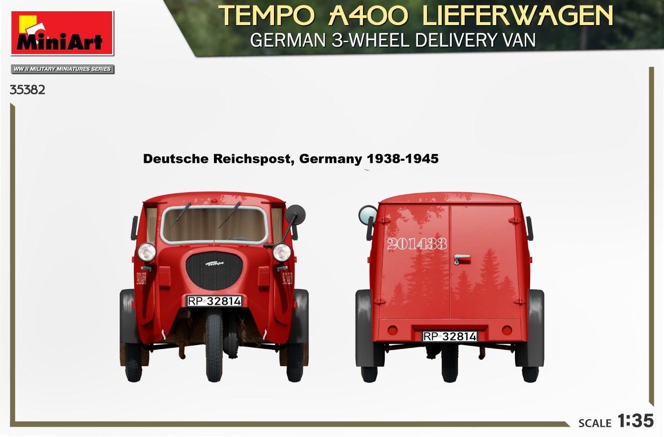 Miniart 1/35 Tempo A400 Lieferwagen 3-Wheel Van # 35382