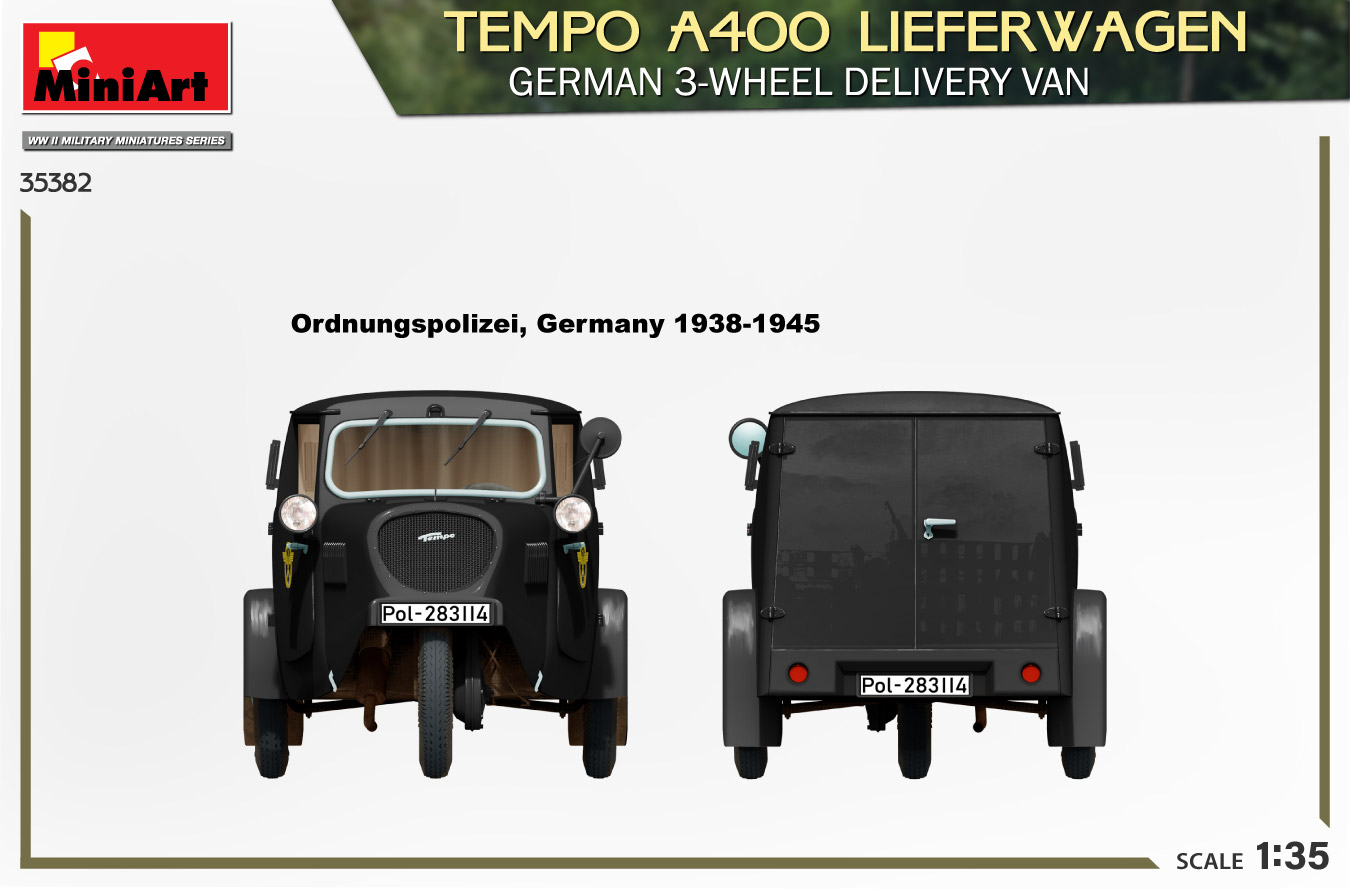 Miniart 1/35 Tempo A400 Lieferwagen 3-Wheel Van # 35382