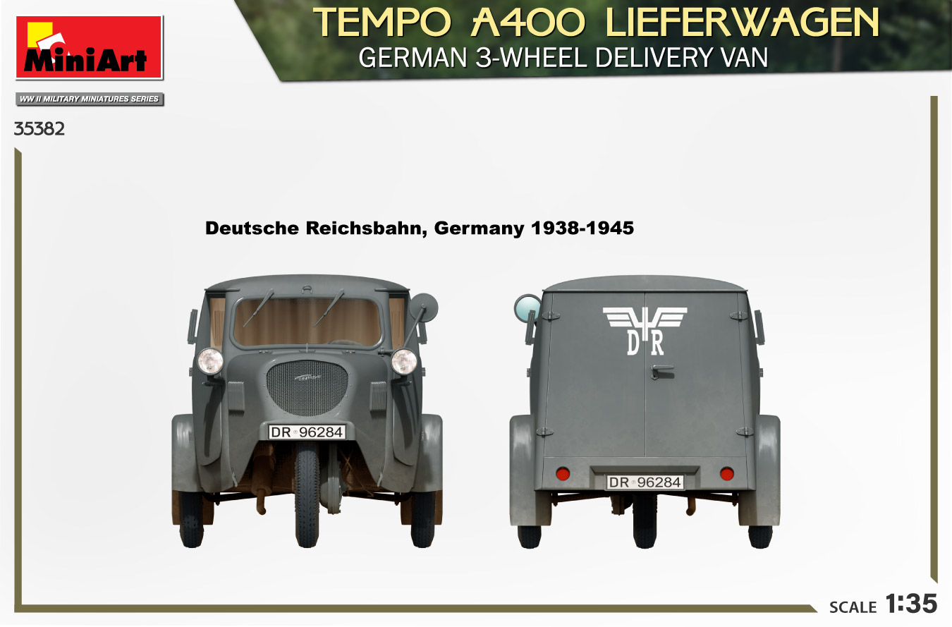 Miniart 1/35 Tempo A400 Lieferwagen 3-Wheel Van # 35382