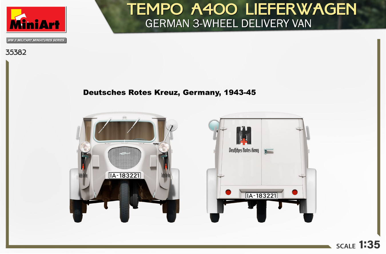 Miniart 1/35 Tempo A400 Lieferwagen 3-Wheel Van # 35382