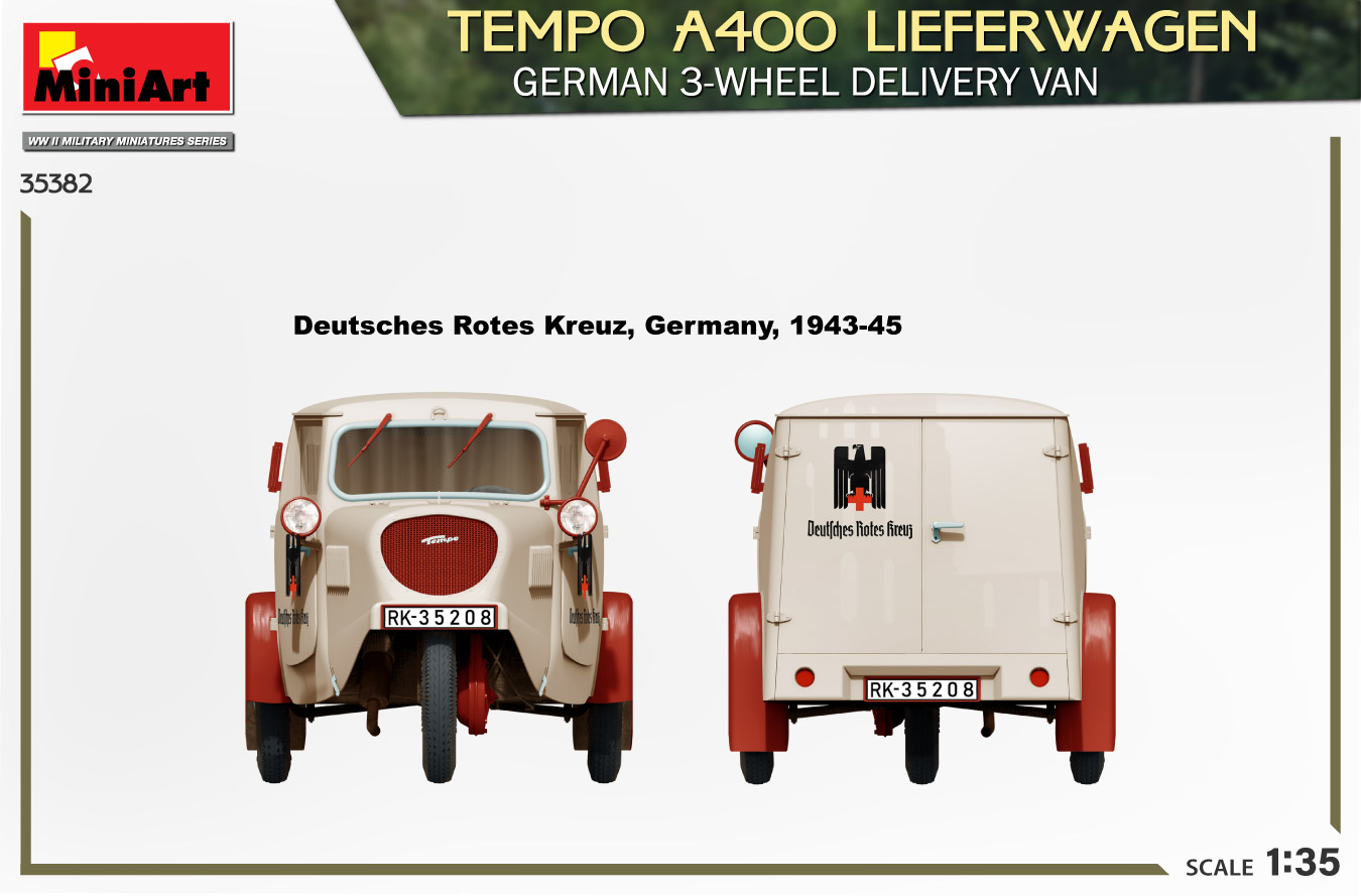 Miniart 1/35 Tempo A400 Lieferwagen 3-Wheel Van # 35382