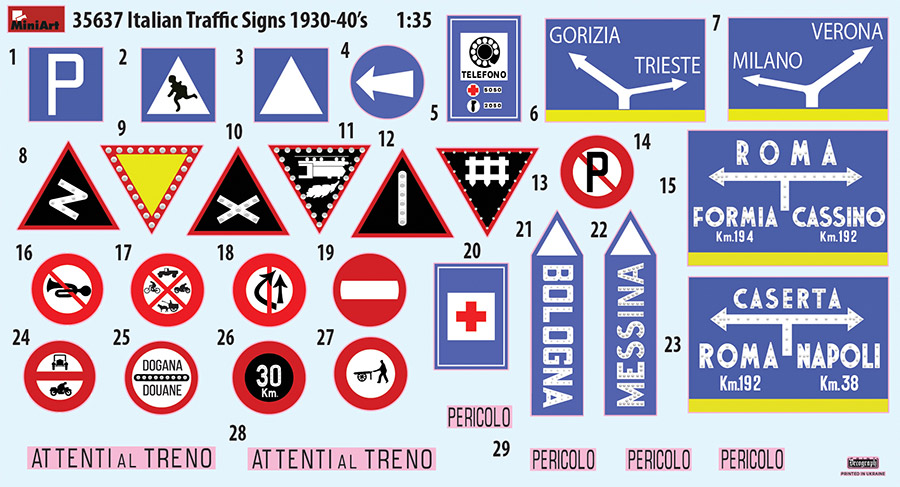 Miniart 1/35 Italian Traffic Signs 1930-40's # 35637