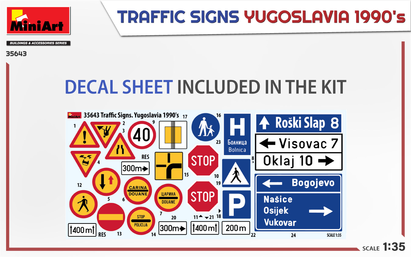 Miniart 1/35 Traffic Signs Yugoslavia 1990's # 35643