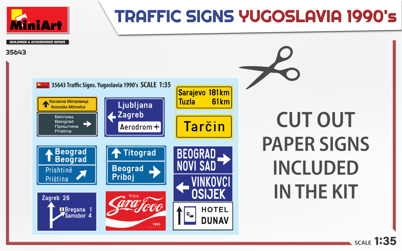 Miniart 1/35 Traffic Signs Yugoslavia 1990's # 35643