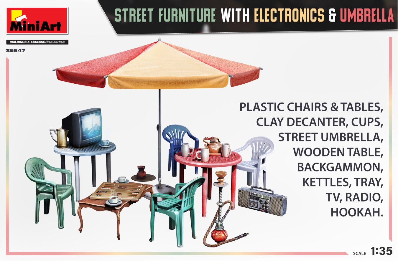 Miniart 1/35 Street Furniture w/t Electronics & Umbrella # 35647