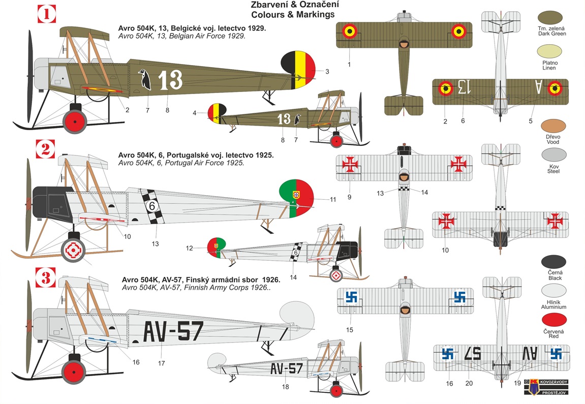 Kovozavody Prostejov 1/72 Avro 504K 'Over Europe' Belgium, Portugal and Finland # 72462