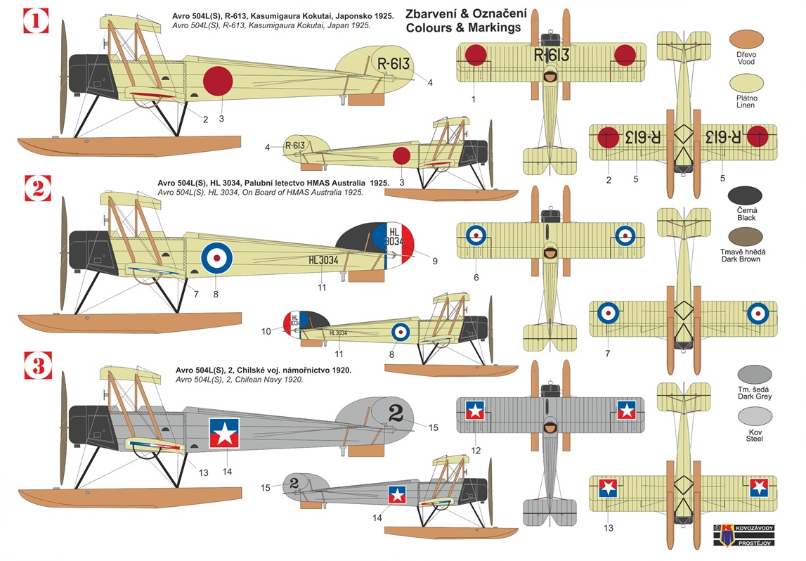 Kovozavody Prostejov 1/72 Avro 504L float planes Australia, Japan and Chile # 72464