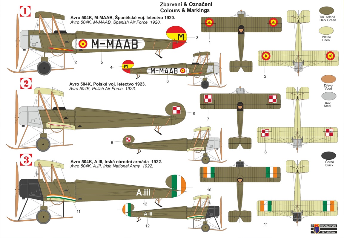 Kovozavody Prostejov 1/72 Avro 504K 'European Users' Spain 1920, Poland 1923 and Ireland 1922 # 72465