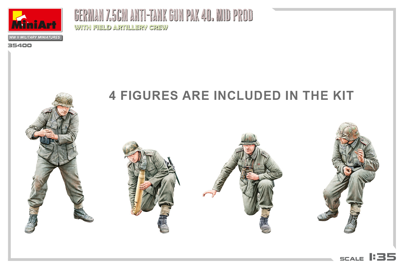 Miniart 1/35 German 7.5cm PaK 40 Mid w/ Artillery Crew # 35400