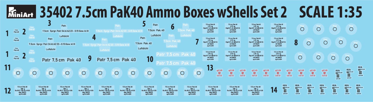 Miniart 1/35 7.5cm PaK40 Ammo Boxes w/ Shells Set 2 # 35402