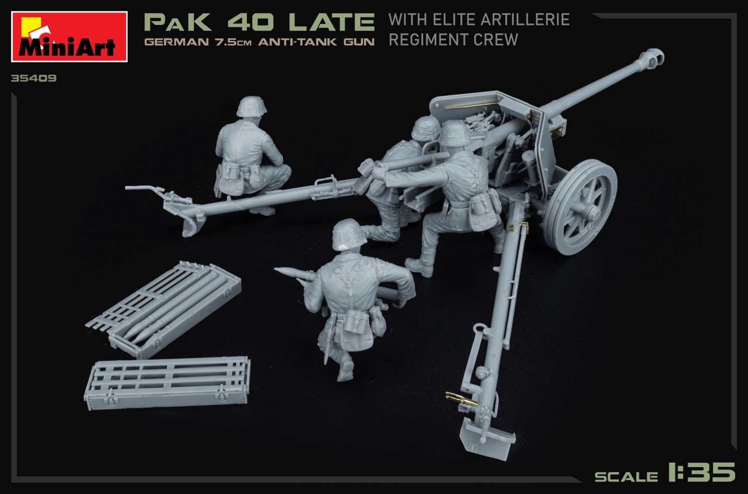 Miniart 1/35 German 7.5cm PaK 40 Late w/t Elite Crew # 35409