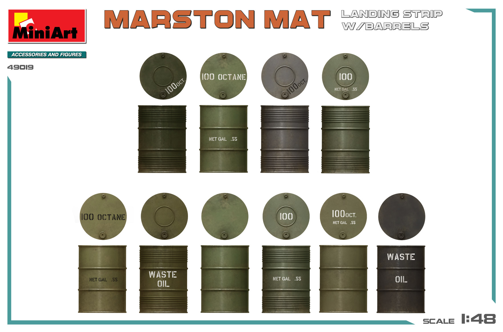 Miniart 1/48 Marston Mat Landing Strip w/t Barrels # 49019