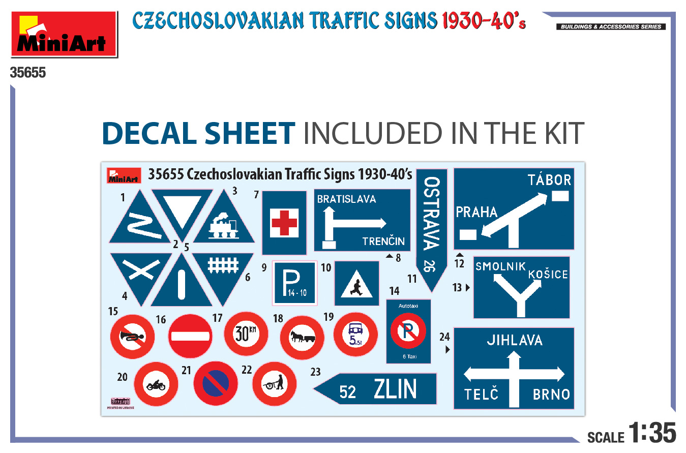 Miniart 1/35 Czechoslovakian Traffic Signs 1930-40s # 35655