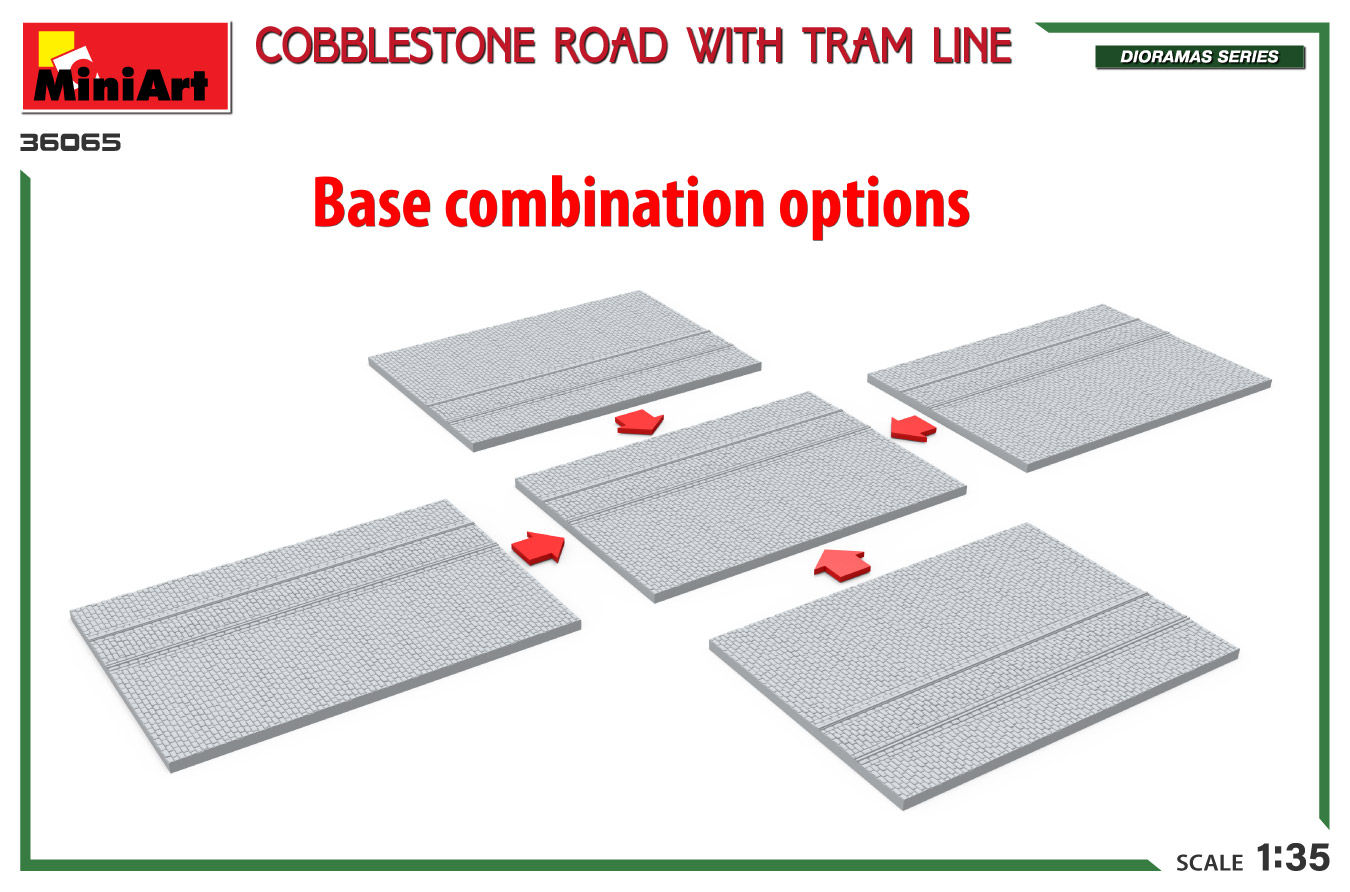 Miniart 1/35 Cobblestone Road w/ Tram Line (Injection) # 36065 