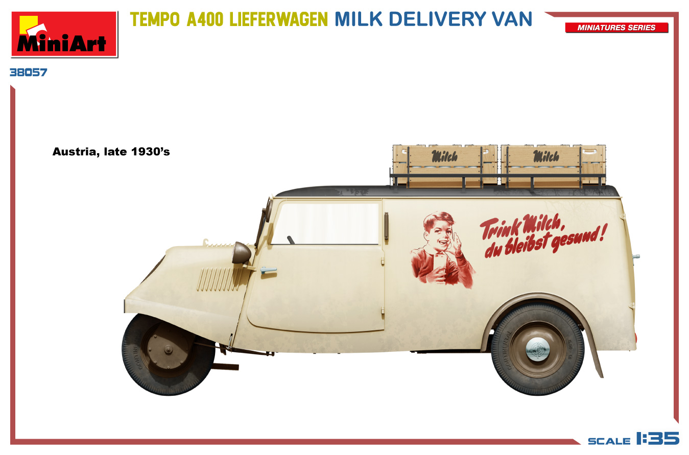 Miniart 1/35 Tempo A400 Lieferwagen Milk Delivery Van # 38057