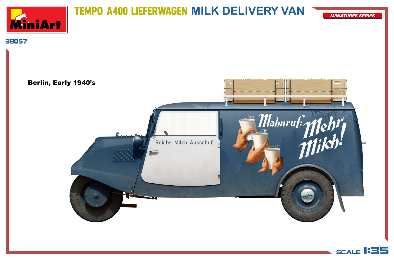 Miniart 1/35 Tempo A400 Lieferwagen Milk Delivery Van # 38057