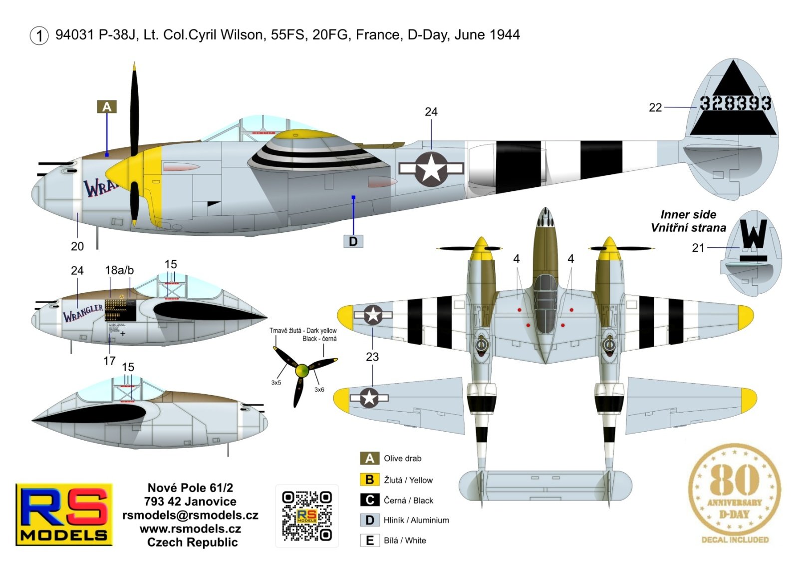 RS Models 1/72 Lockheed P-38J LO D-Day "Wrangler" # 94031