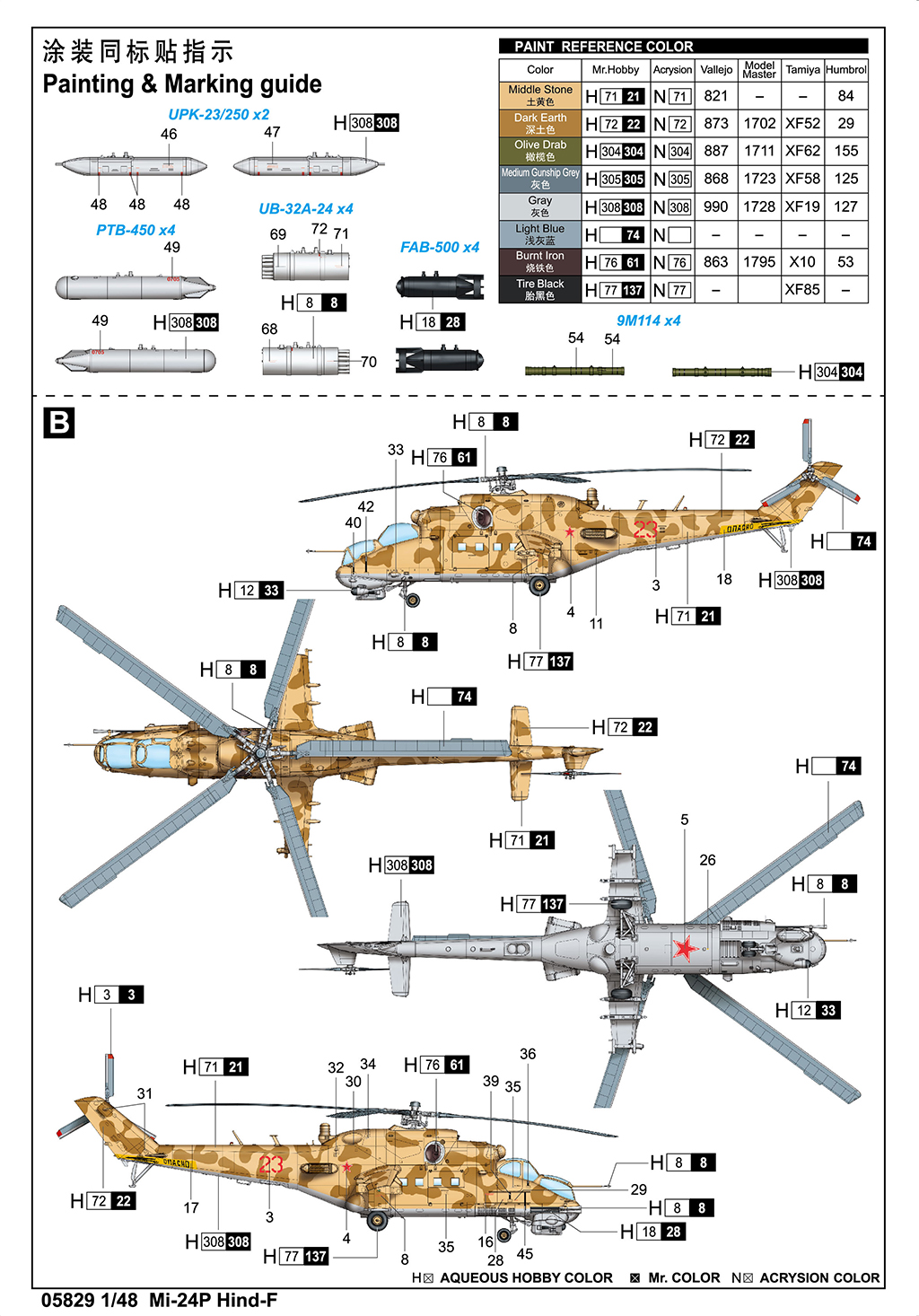 Trumpeter 1/48 Mil Mi-24P Hind F # 05829