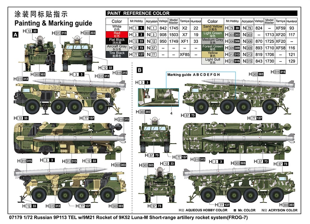 Trumpeter 1/72 9P113TEL w/9M 21 Rocket of 9K52 Luna-M Artillery Rocket System # 07179