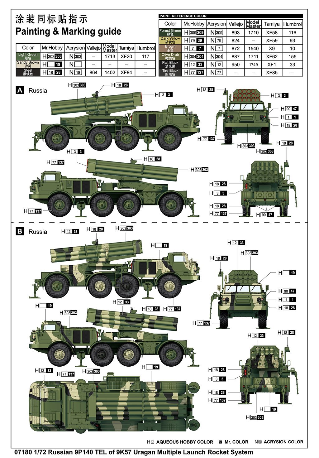 Trumpeter 1/72 9P140 TEL of 9K57 Uragan Multiple Launch Rocket System # 07180