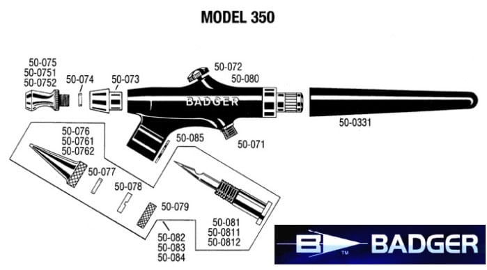 Badger Airbrush Siphon Feed 350 Air Brush Set, Medium Head # 3509