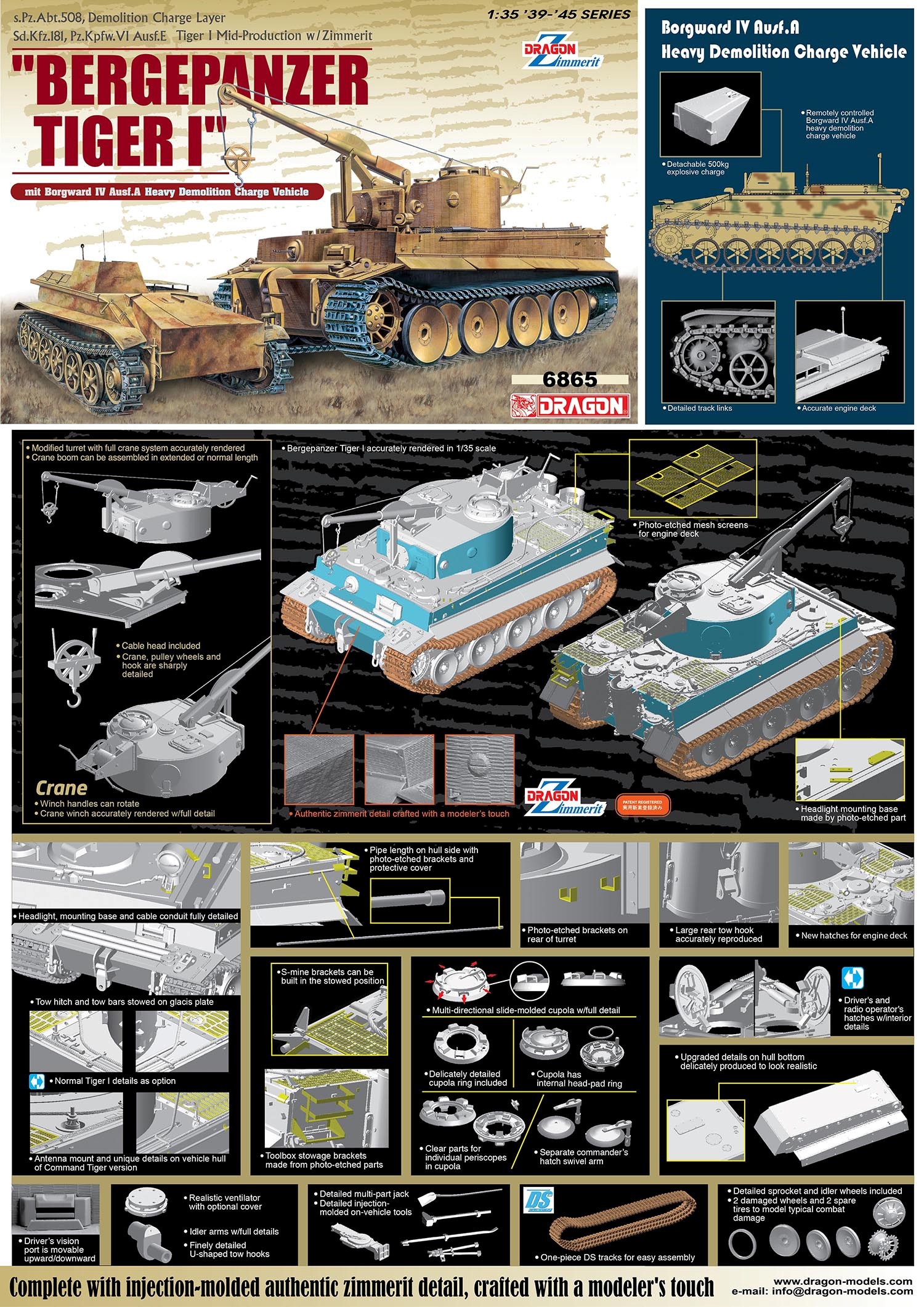 Dragon 1/35 "Bergepanzer Tiger I" mit Borgward IV Ausf.A Heavy Demolition Charge Vehicle # 6865