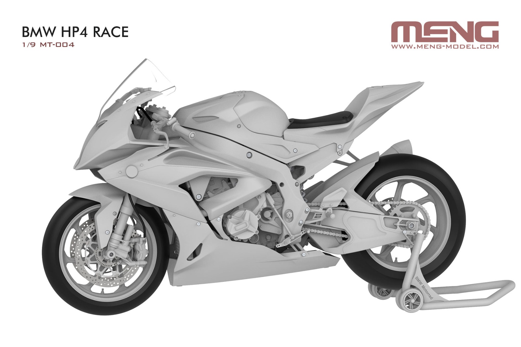 8.The SPS-085 1/9 BMW HP4 RACE Movable Metal Front Fork Set will be released at the same time. The fork parts feature the same design of the original parts. The true metal color makes the model look more realistic. What’s more, thanks to the metal parts, the whole model structure is more reliable and durable.