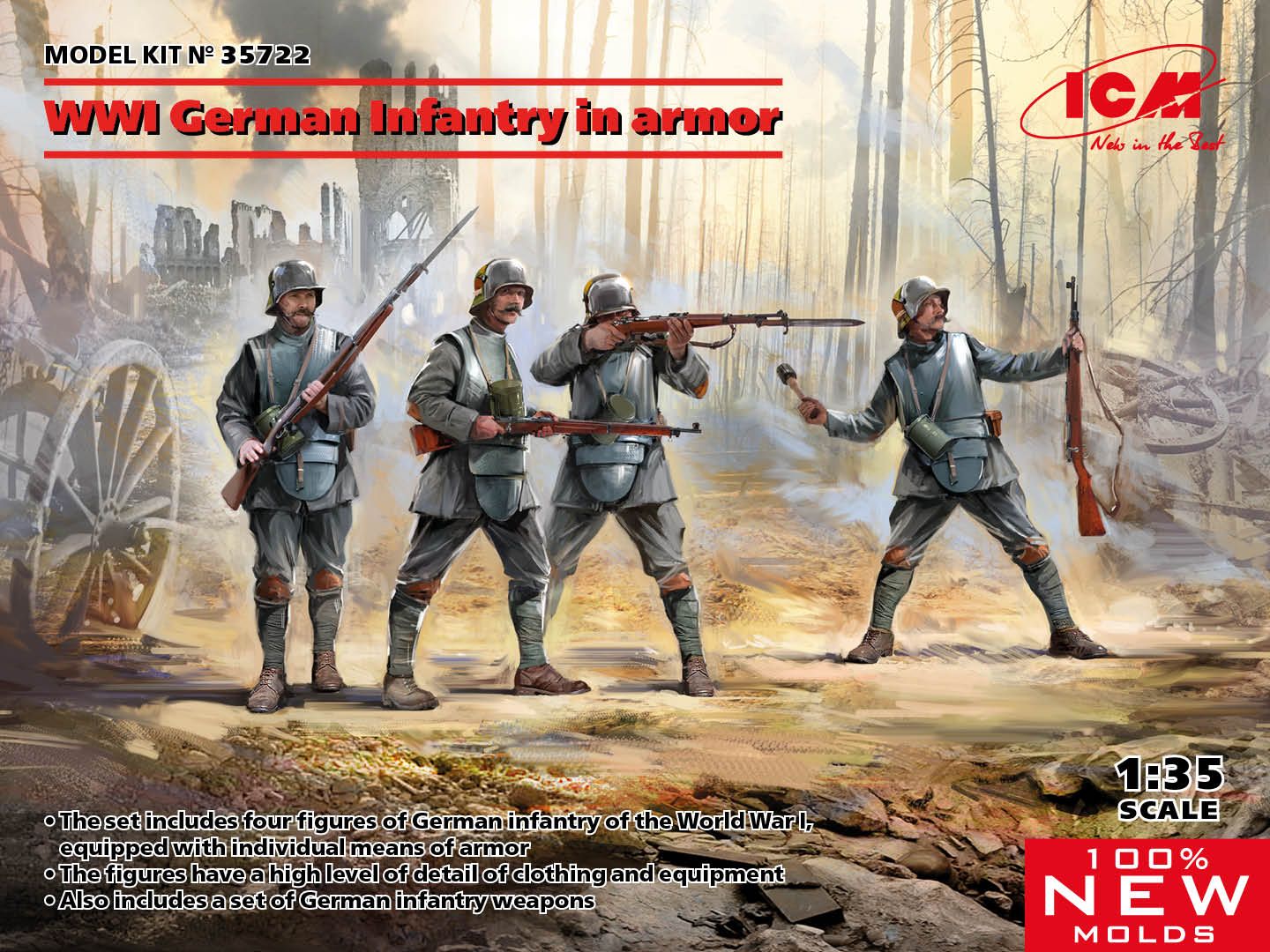 ICM 1/35 WWI German Infantry in ärmor (100% new molds) (WWI) # 35722