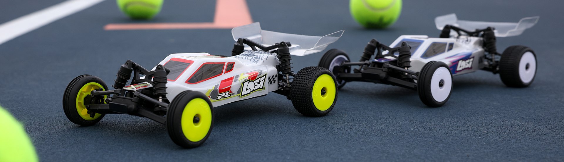 Losi Micro-B White and Silver in a row